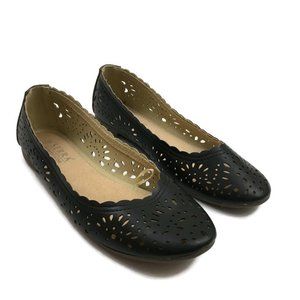 Serra Sz 10 Ladies Memory Foam Black Lattice Cutout Ballet Flats